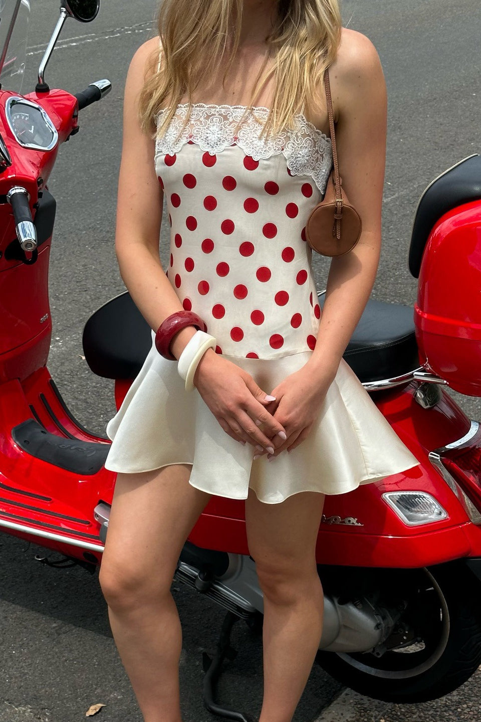Polka Dot Lace Trim Drop Waist Mini Slip Dress 4