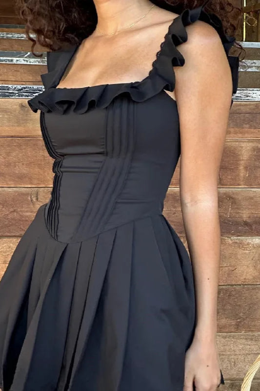 Square Neck Corset Pleated Fit & Flare Mini Dress