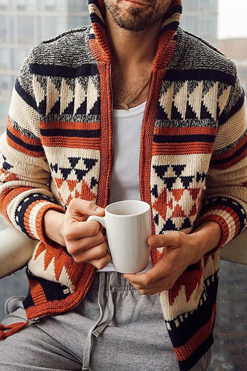 Uniqshe Men's Long Sleeve Printed Cardigan Knitted Jumper Jacket  Fashionpara