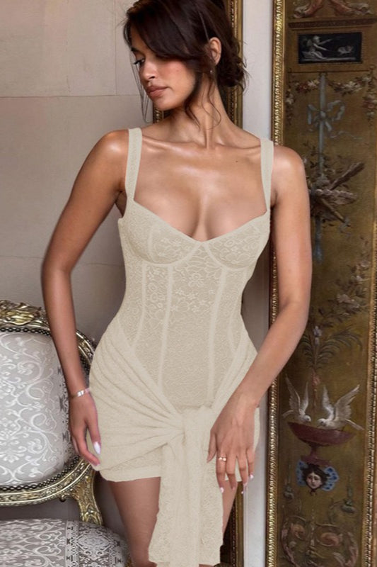 Sheer Lace Corset Sweetheart Bustier Mini Dress 16