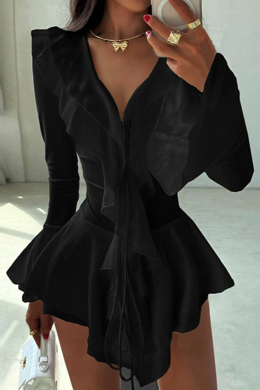 Ruffle Long Sleeve Lace Up Peplum Mini Dress 7