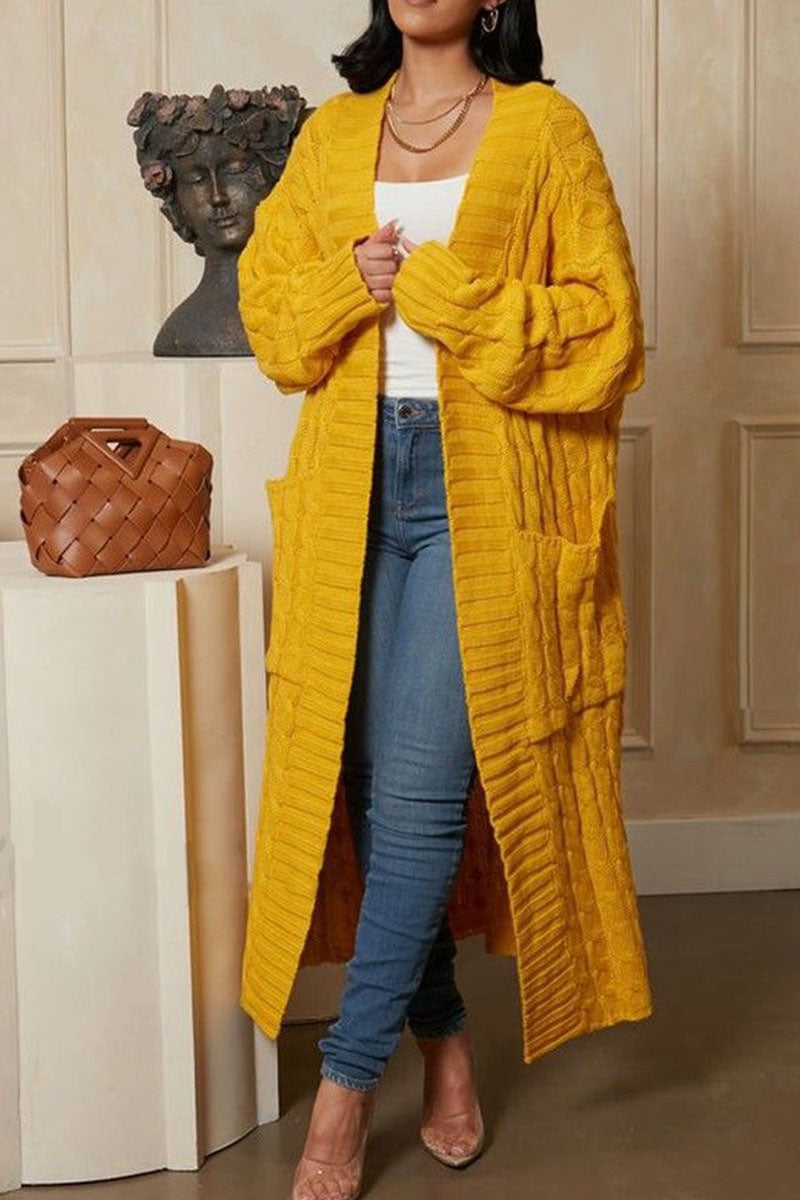 Premium Pocket Design Cable Knit Longline Cardigan - Fashionpara