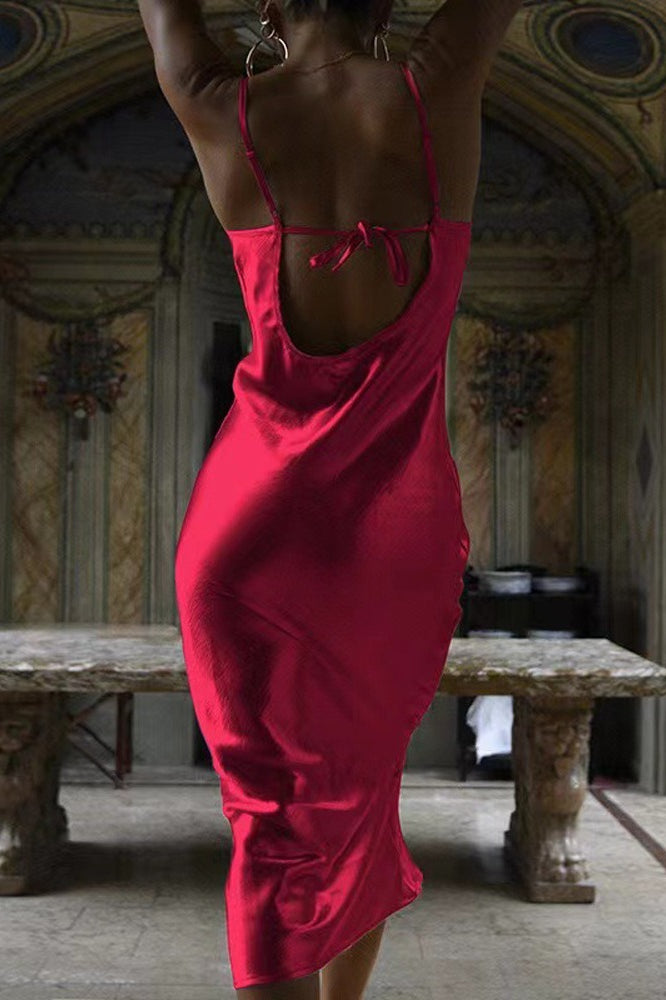 Satin Cami Tie Back Silk Dress