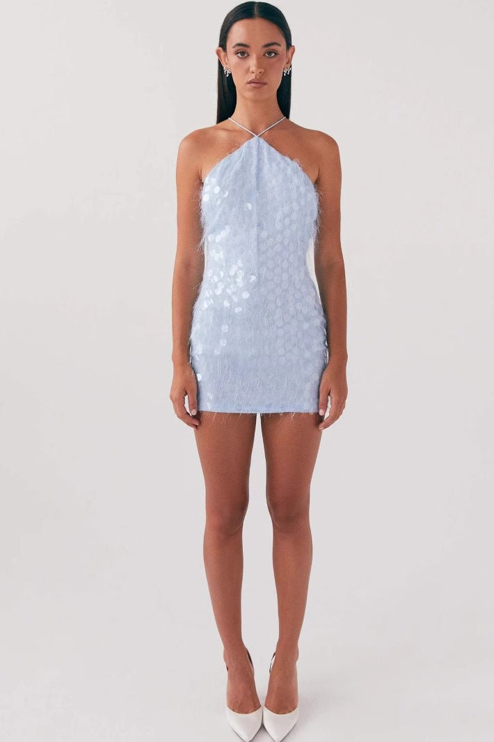 Paillette Sequin Halter Neck Backless Bodycon Mini Party Dress - View 2