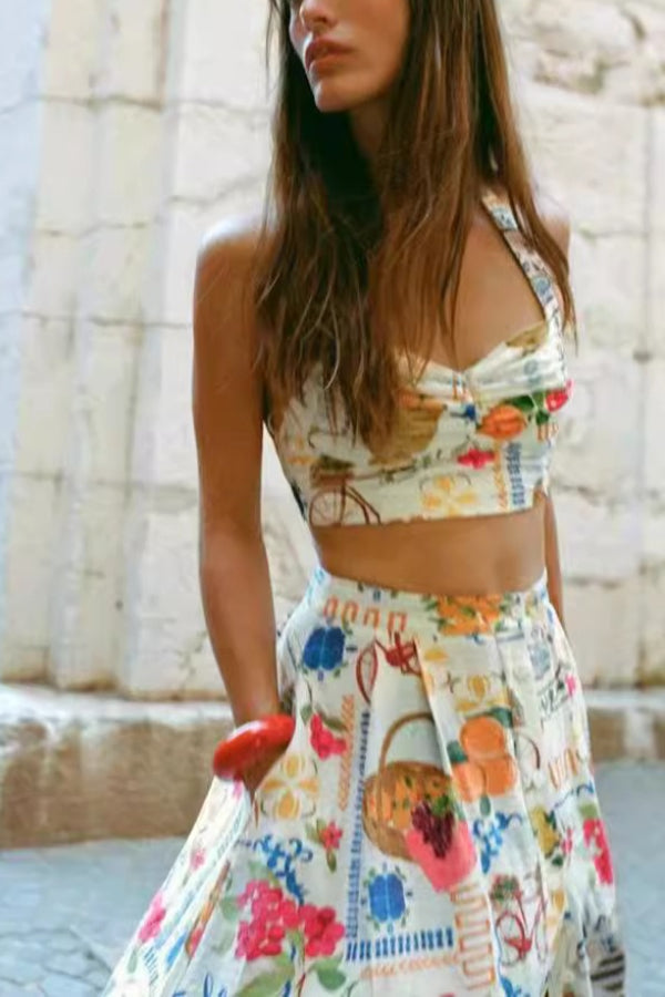 Fashionable casual vest personalized print suspender Midi Dress - Fashionpara