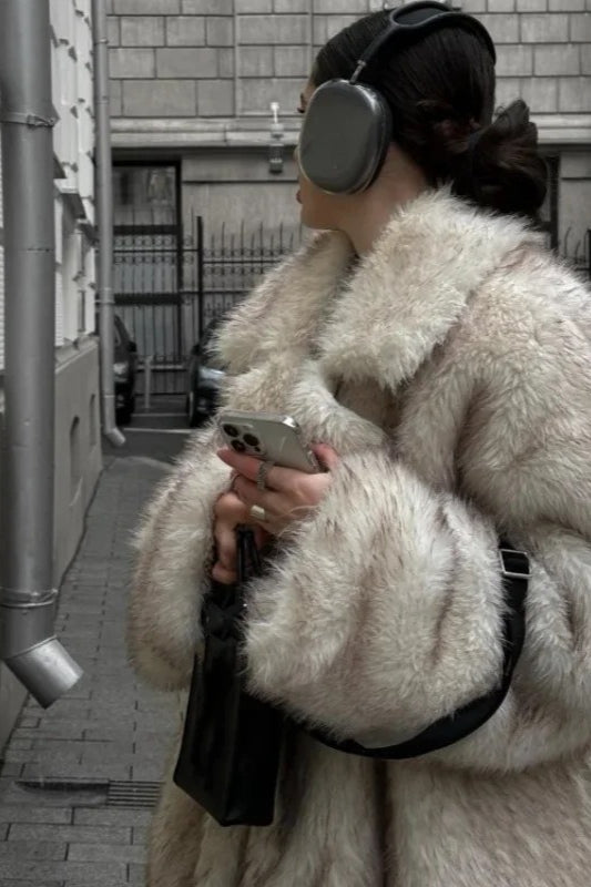 Lapel Thickened Faux Fur Plush Coat - Fashionpara