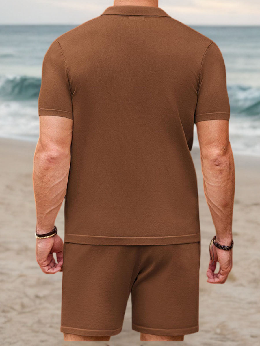 Uniqshe Men's Color Block Short-Sleeve Cardigan Set