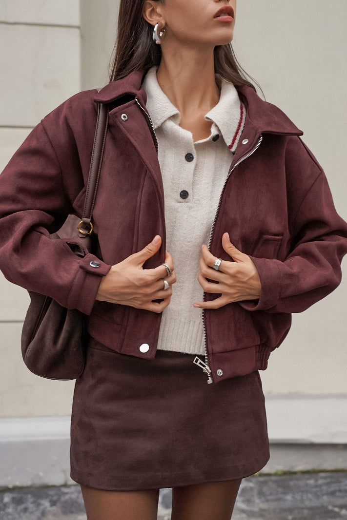 Loose Fit Red-Brown Suede Jacket