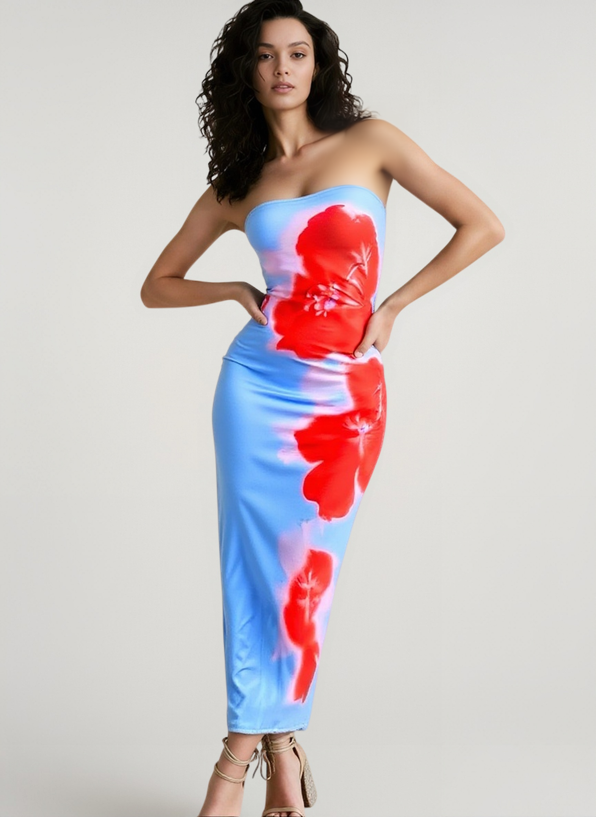Hibiscus Floral Strapless Bodycon Maxi Dress