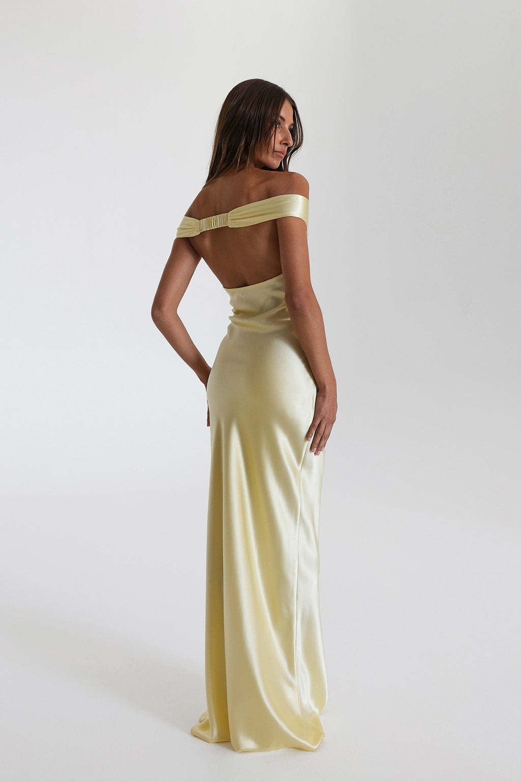 Satin Off Shoulder Sweetheart Slip Maxi Dress - View 2