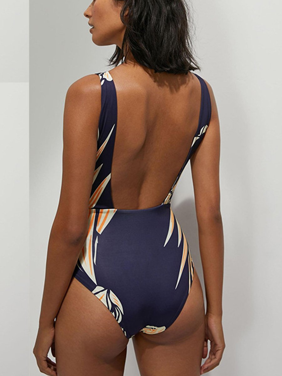 Sexy Open Back Print One Piece - Fashionpara