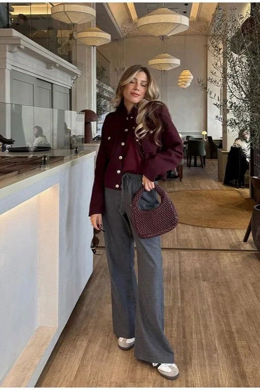 Retro Double Breasted Cropped Stand Collar Coat - Fashionpara