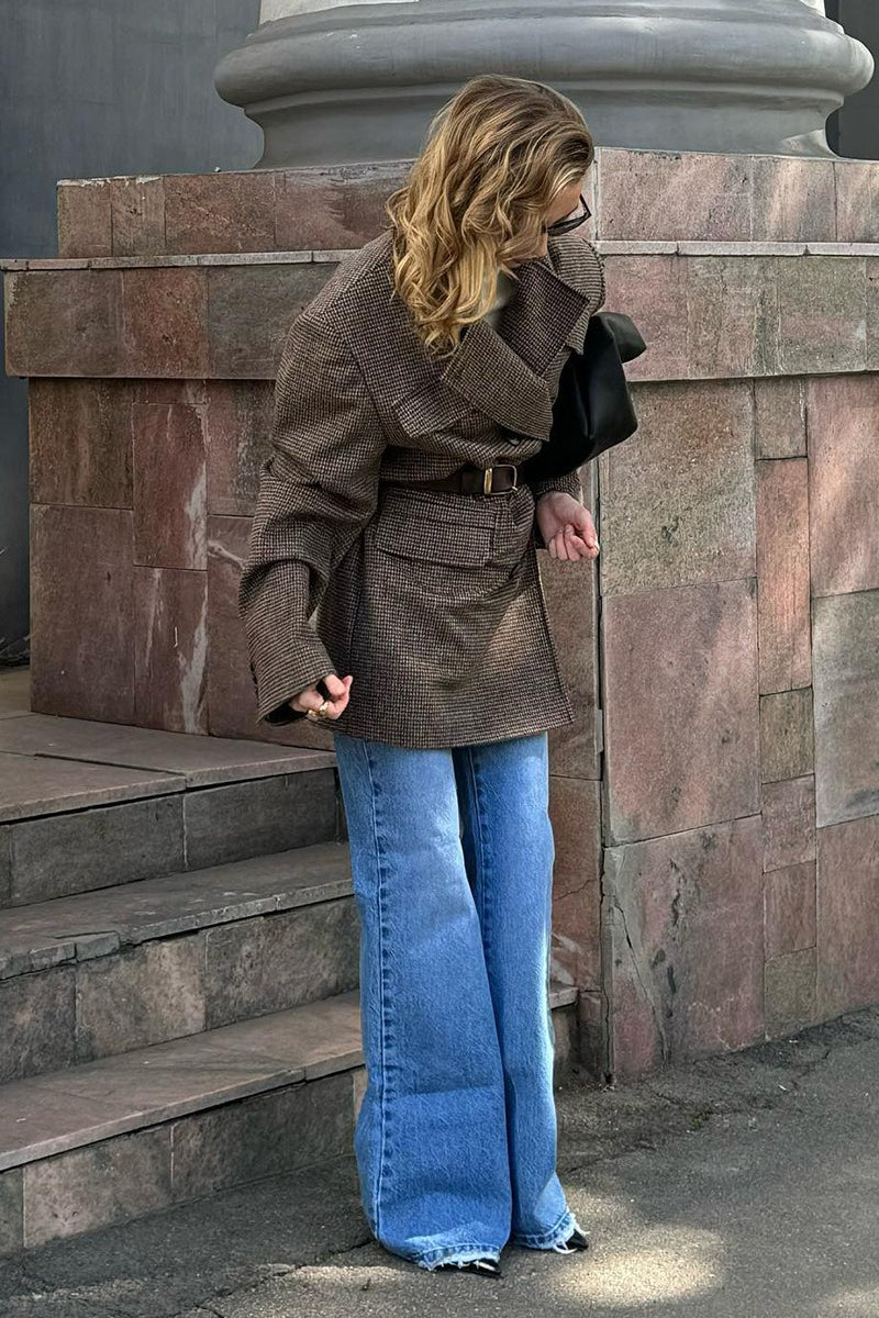 Sophisticated Houndstooth Wool Blend Long Coat for Elegance