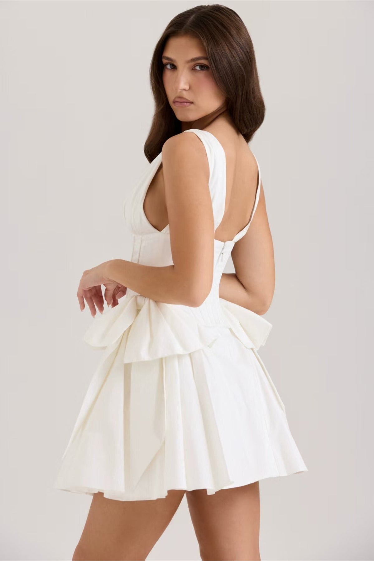 V-Neck Corset Pleated Fit & Flare Mini Dress 7