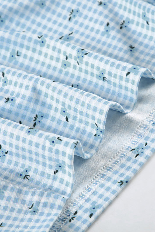 Check Floral Cami Top Elastic Shorts Loungewear Two Piece Set