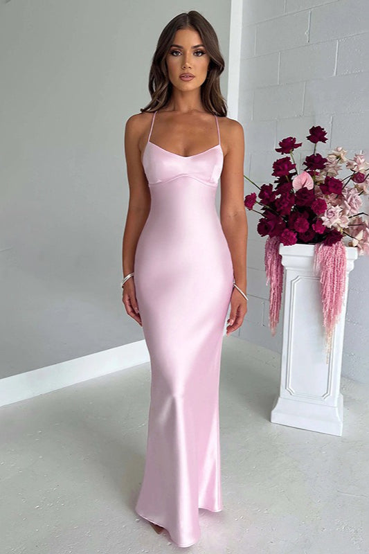 Satin Scoop-Neck Lace-Up Open-Back Maxi Dress 5