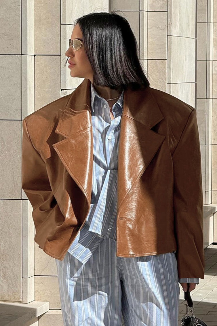 Vintage Oversized PU Leather Blazer