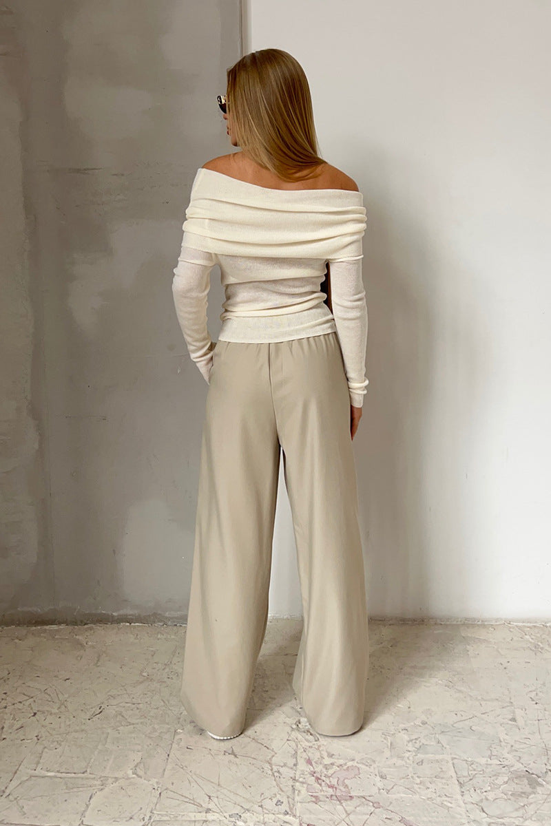 Off-Shoulder Fitted Crew Neck Knit Sweater 4