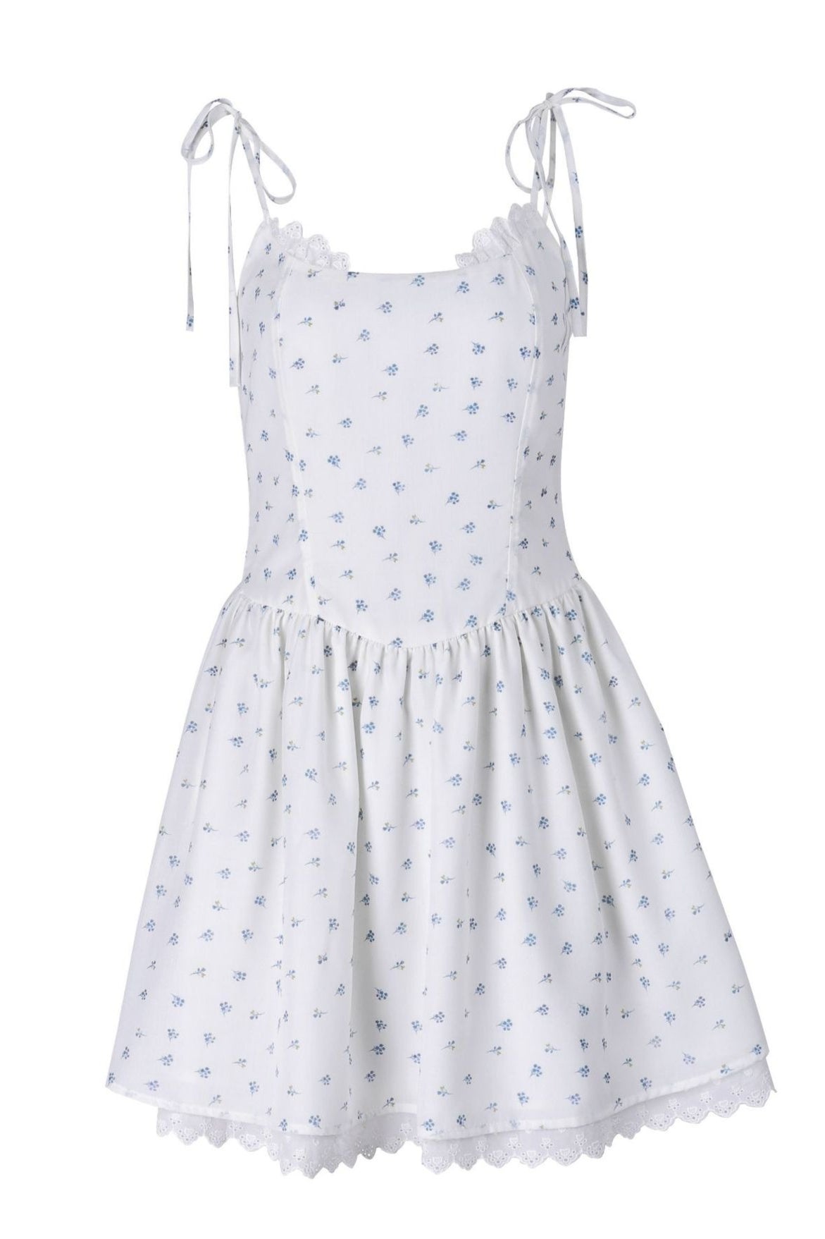 Ditsy Floral Tie Strap Square Neck Babydoll Mini Dress