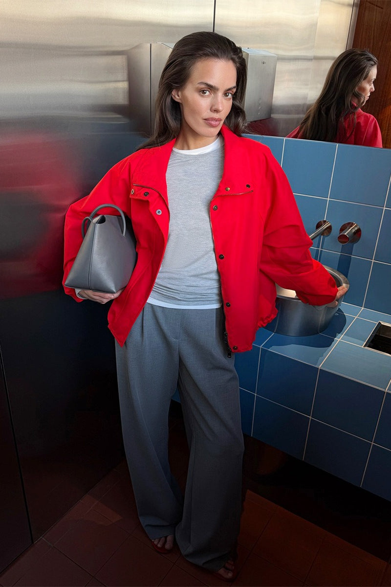Stand Collar Relaxed Zip Bomber Jacket 2