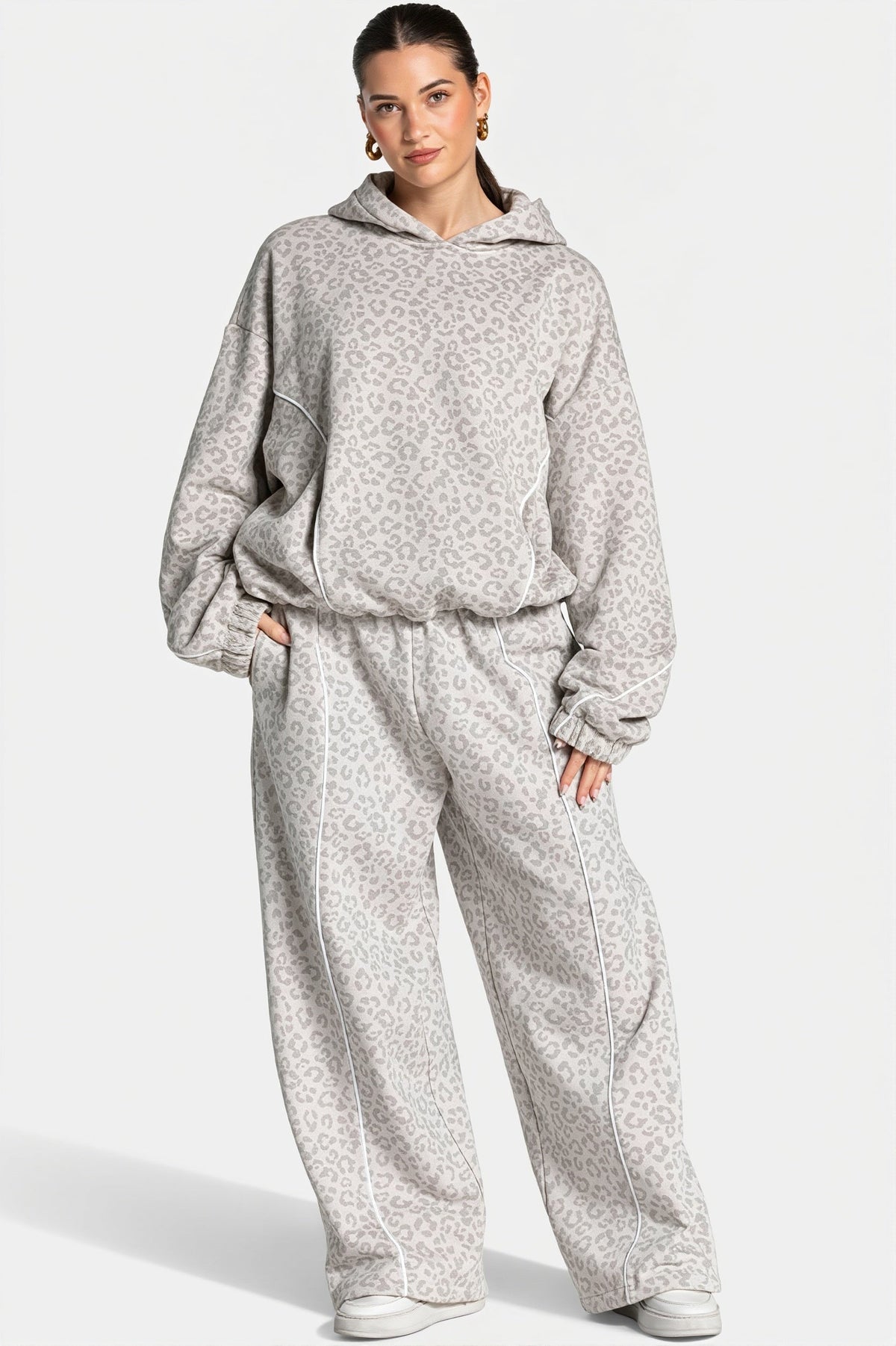 Leopard Hooded Casual Two Piece Set