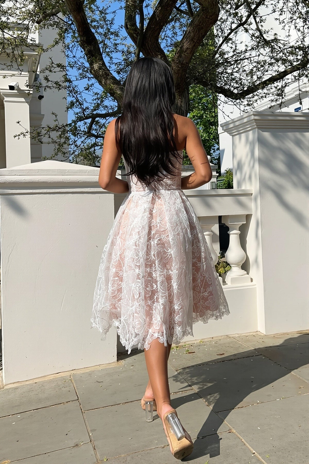 Lace Strapless Corset Sweetheart A-Line Midi Dress