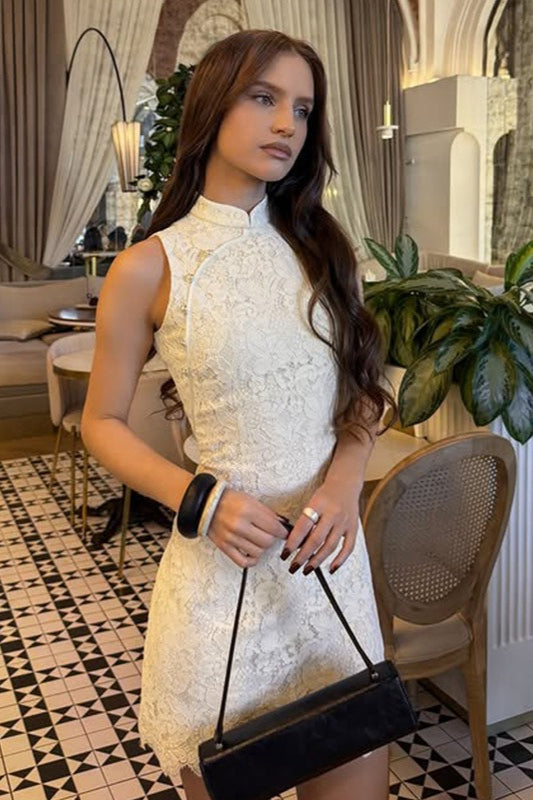 Lace High Neck Sleeveless Bodycon Mini Dress 3