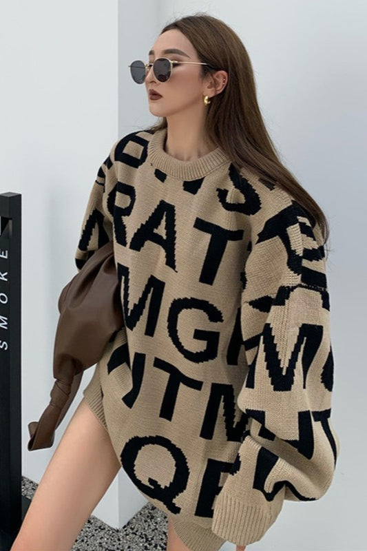 Jacquard Letter Knit Pullover Sweater
