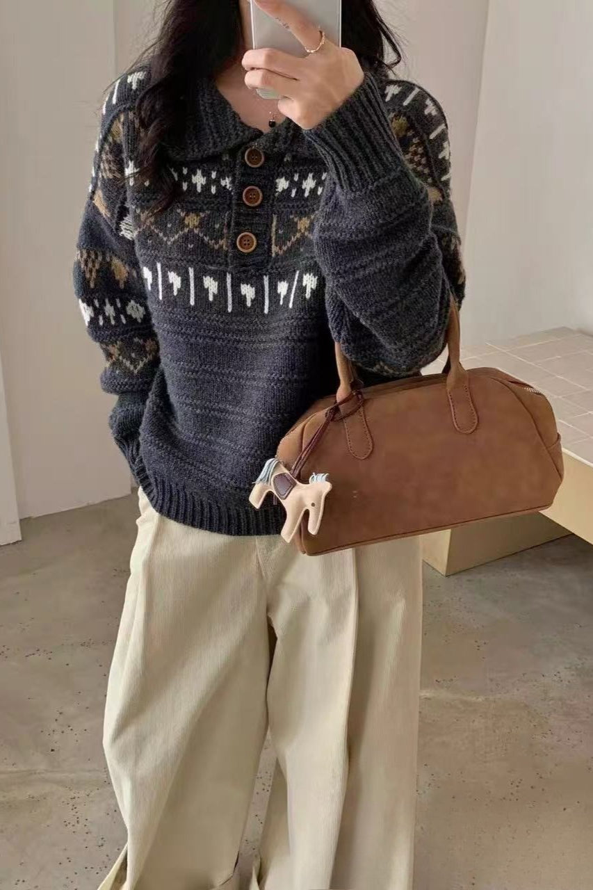 Loose Fit Fair Isle Knit Sweater