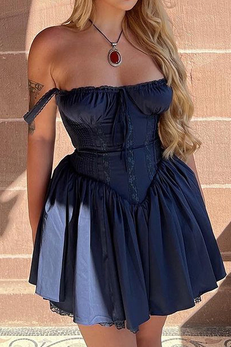 Cotton Square Neck Corset Fit & Flare Mini Dress