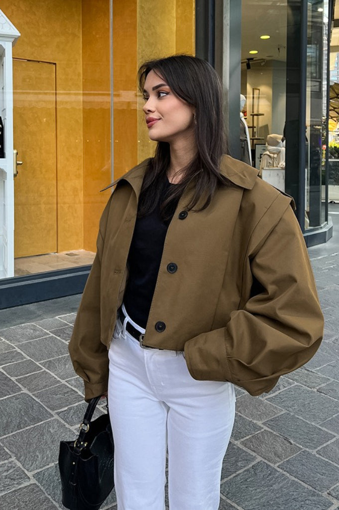 Pleated Notch Collar Russet Coat