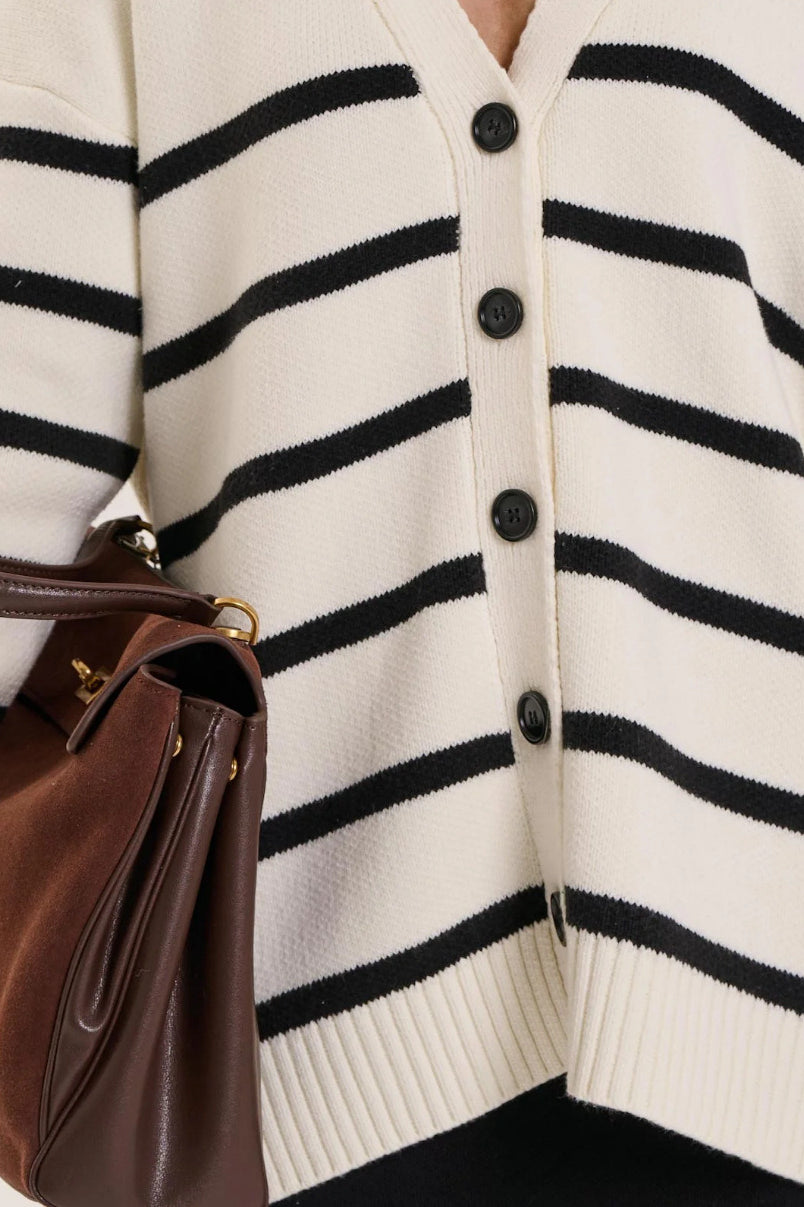 Slouchy Striped V Neck Cardigan for Effortless Style