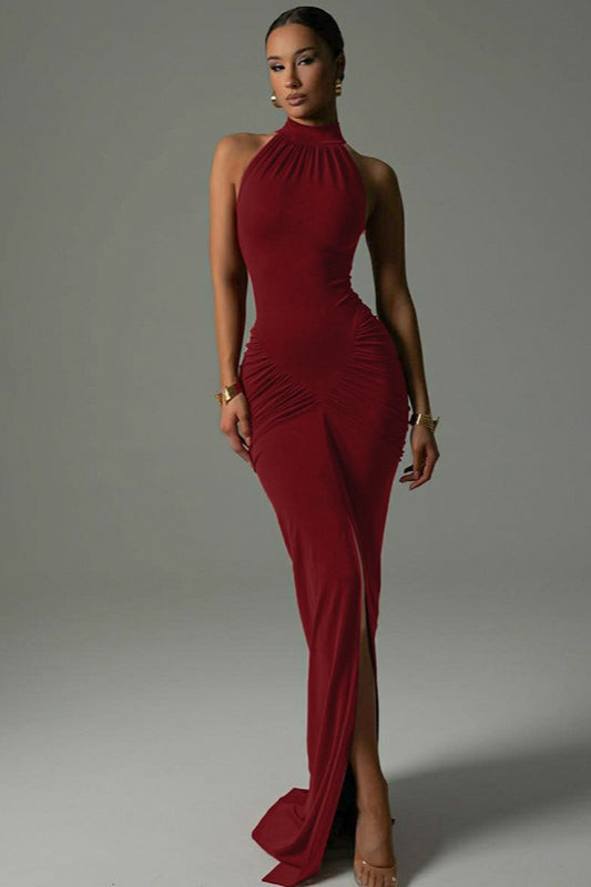 Ruched Back-Zip Party Dress
