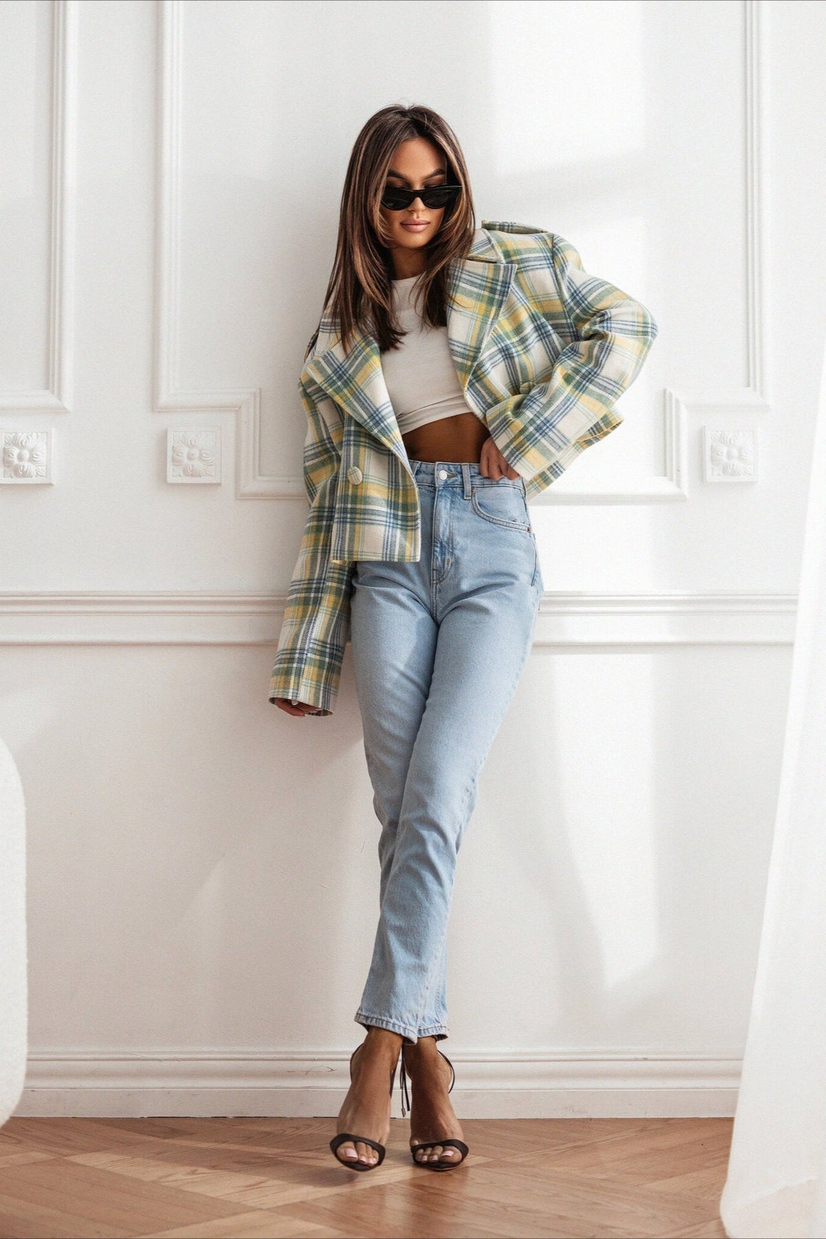 Plaid Wool Blend Blazer Coat 9