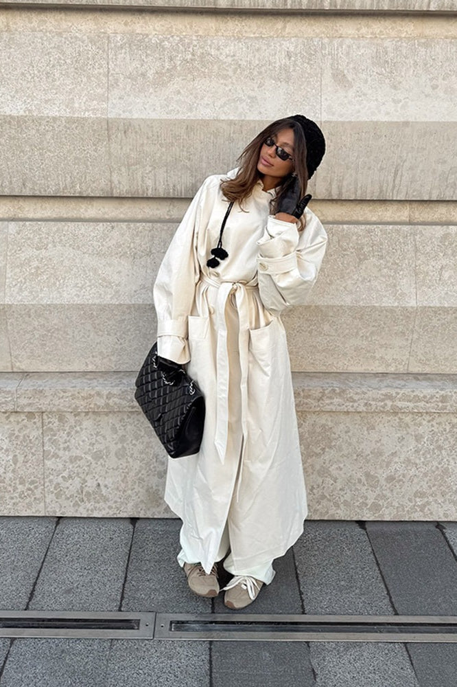 Wool Blend Belted Slim Fit Elegant Solid Overcoat