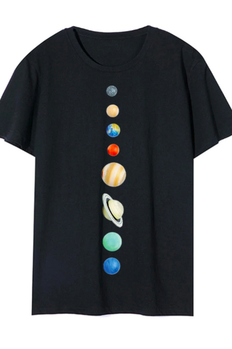 O Neck Straight Basic Print Black T-shirt Fashionpara