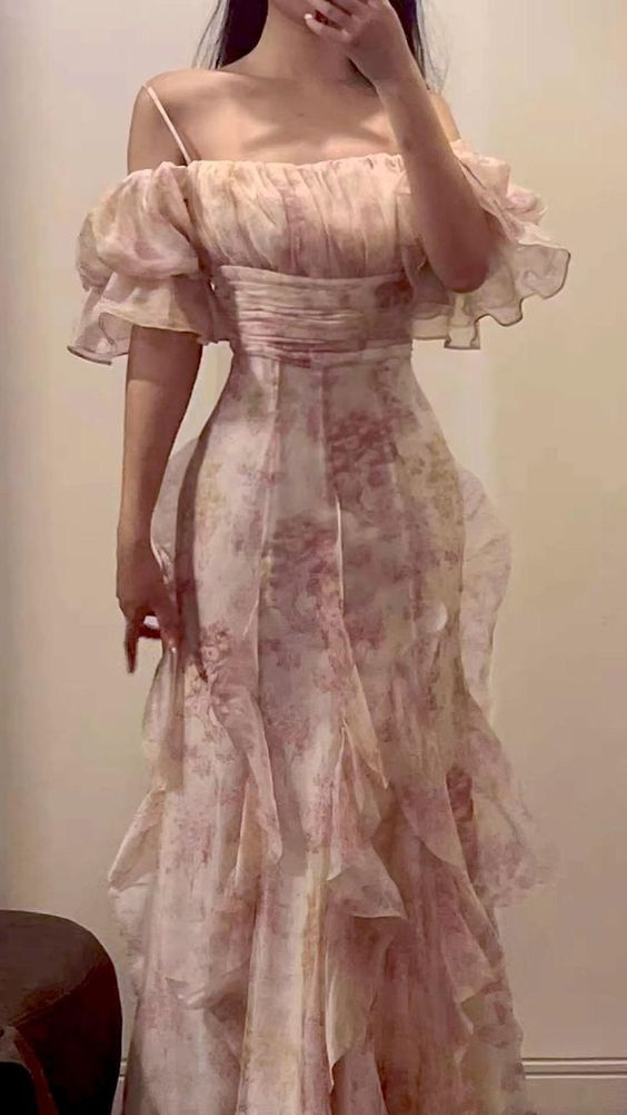 Elegant Flowers Pink Prom Dress Long Party Birthday Outfits