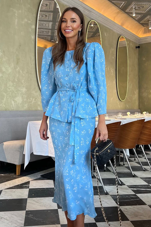 Stylish Crew Neck Digital Print Long Sleeve Cardigan Set