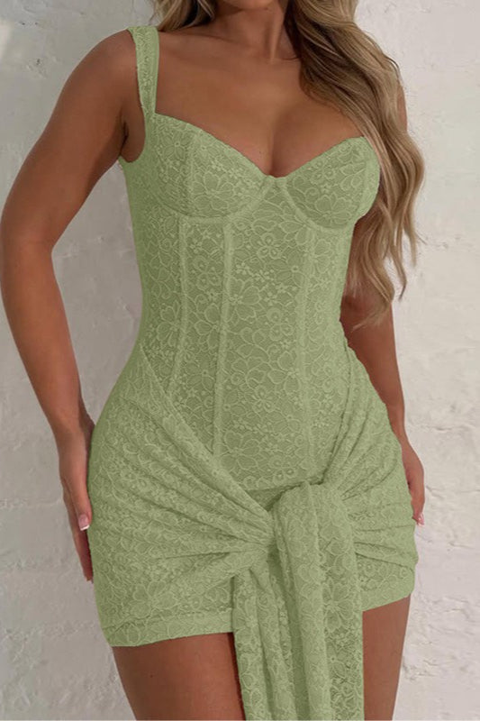 Floral Lace Sweetheart Corset Bodycon Mini Dress