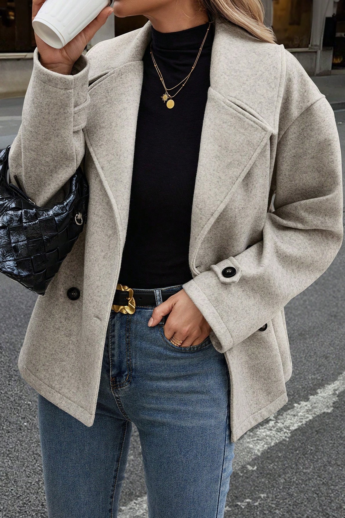 Cropped Wool Blend Oversized Coat - Fashionpara