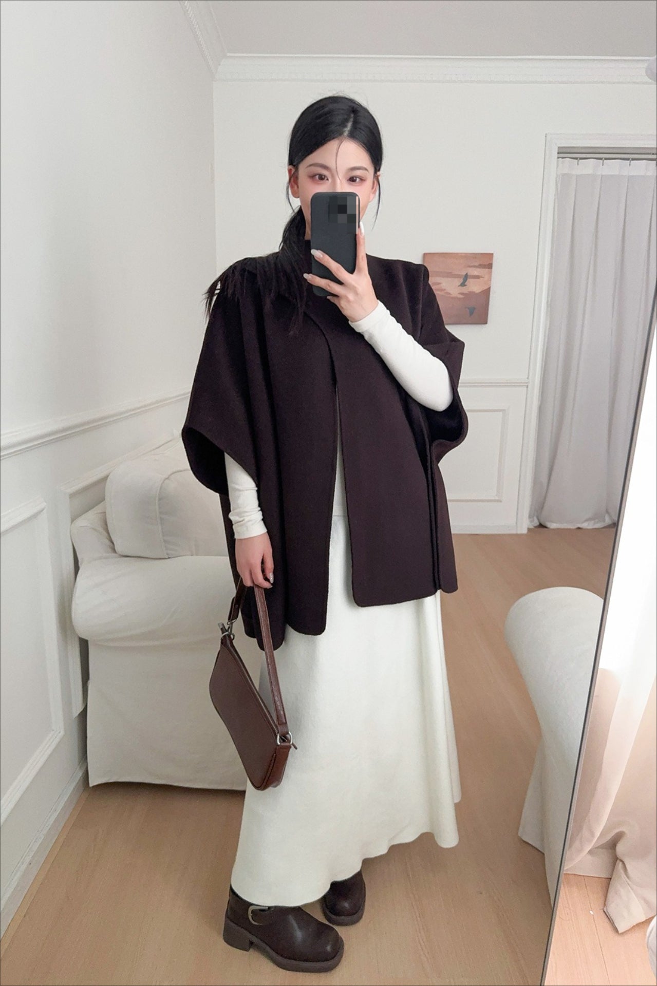 Wool Tencel Solid Scarf Shawl Cape Irregular Coat