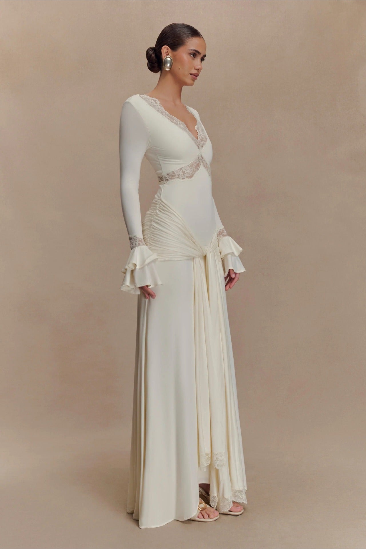 Lace Bodycon Flare Sleeve Maxi Dress