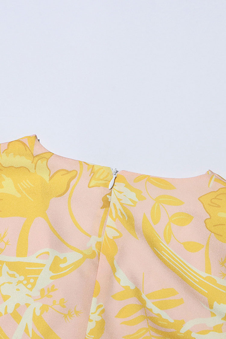 Celebrity V Neck Blouson Sleeve A Line Pleated Split Floral Print Maxi Dress - Fashionpara