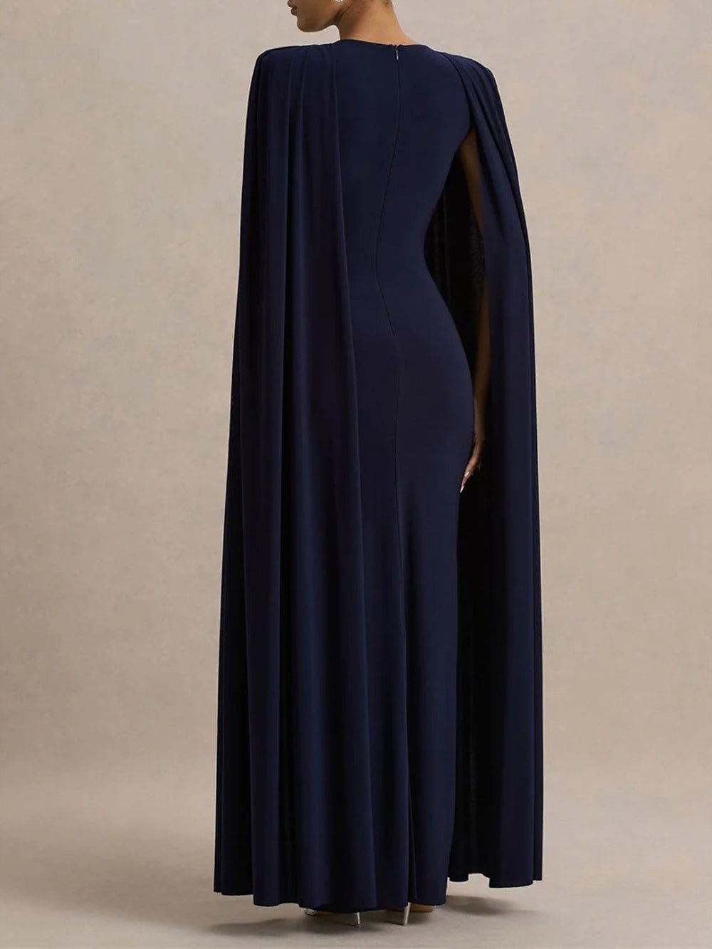 Cape Sleeve Round Neck Bodycon Maxi Evening Gown - View 2