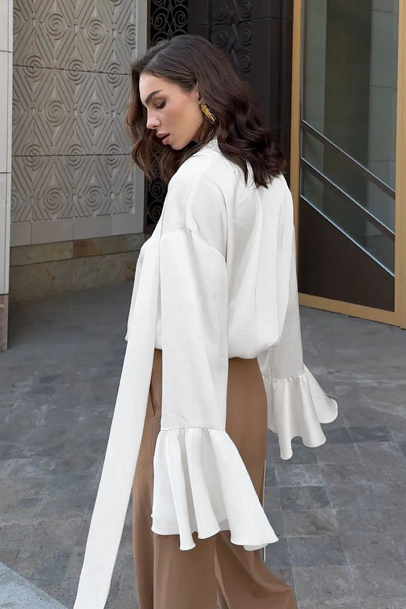 Lazy Flare Sleeve Ruffle Blouse