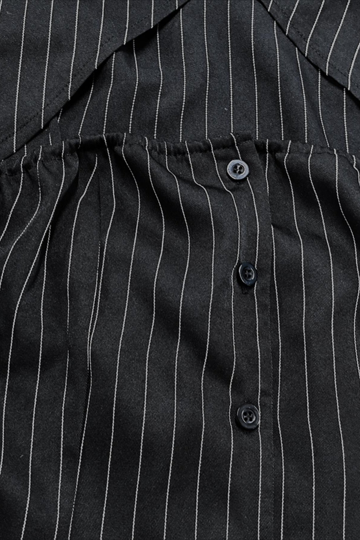 Striped Collared Buttoned Hollow Long Sleeve Blouse