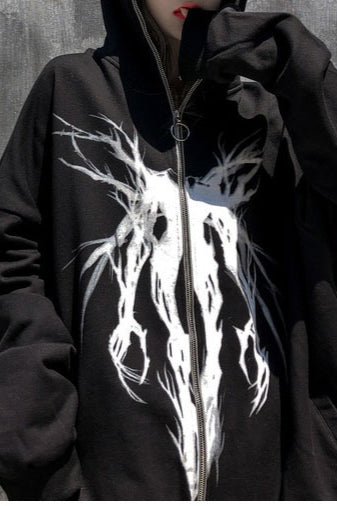 Graphic Zip Up Oversized Hoodie