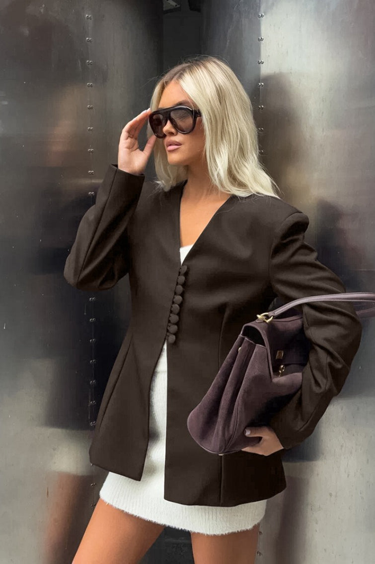 Slim Fit V Neck Blazer Coat - Fashionpara