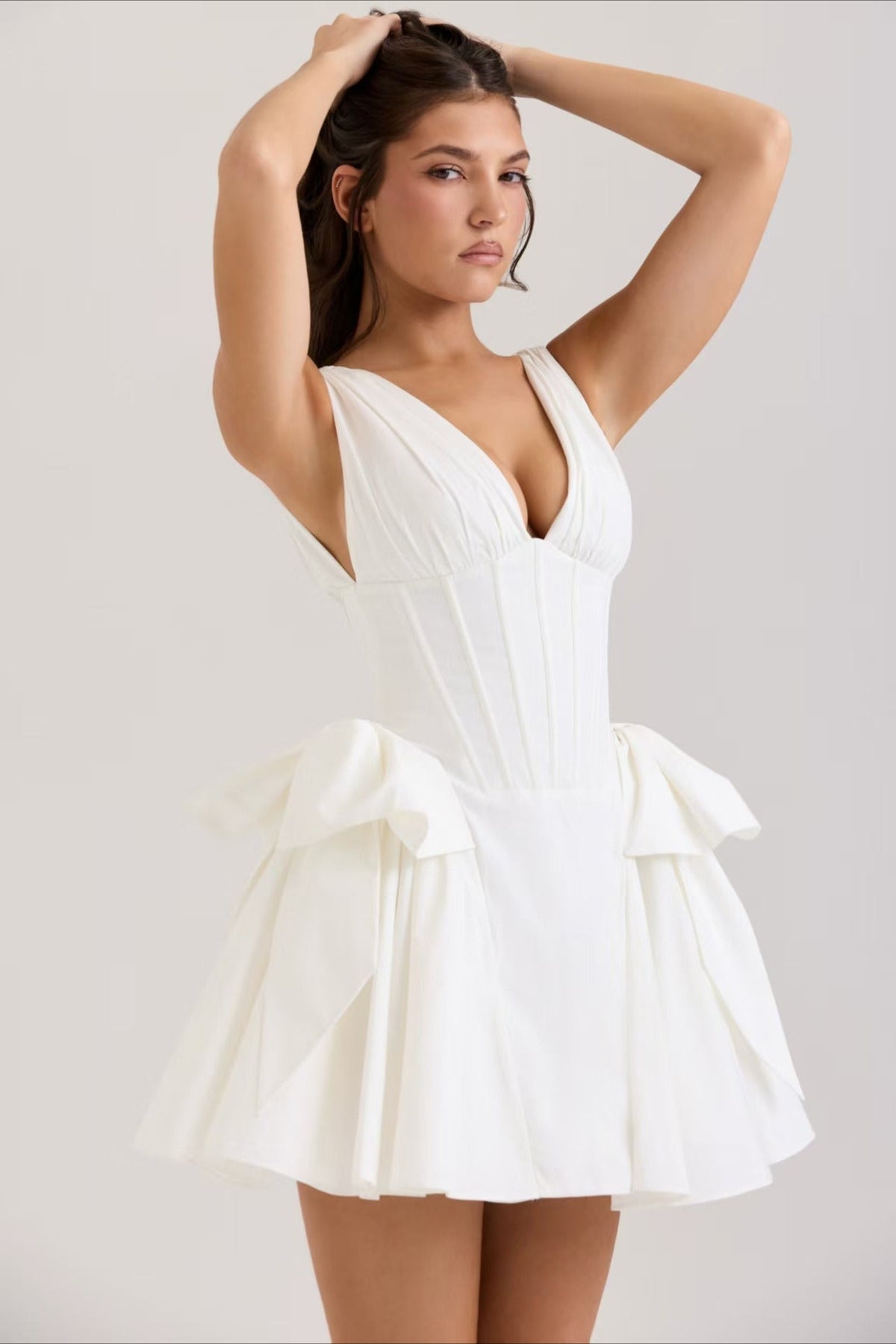 V-Neck Corset Pleated Fit & Flare Mini Dress 6