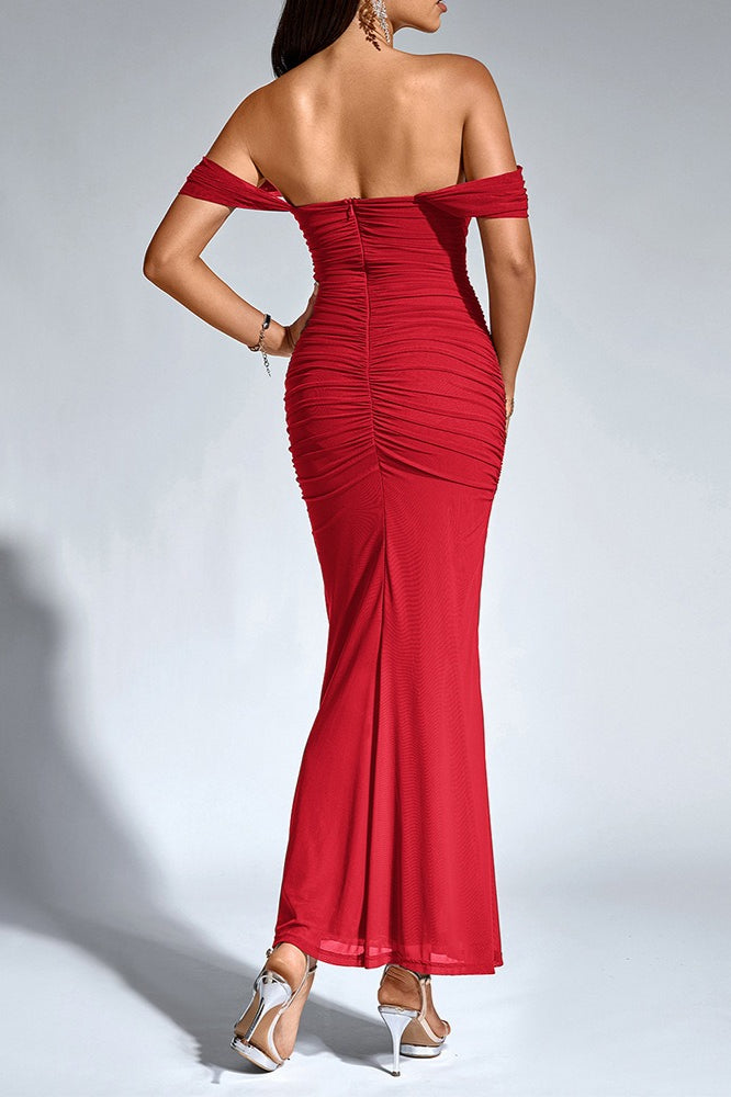 Fishbone Mesh Pleated Backless Bodycon Dress - View 2